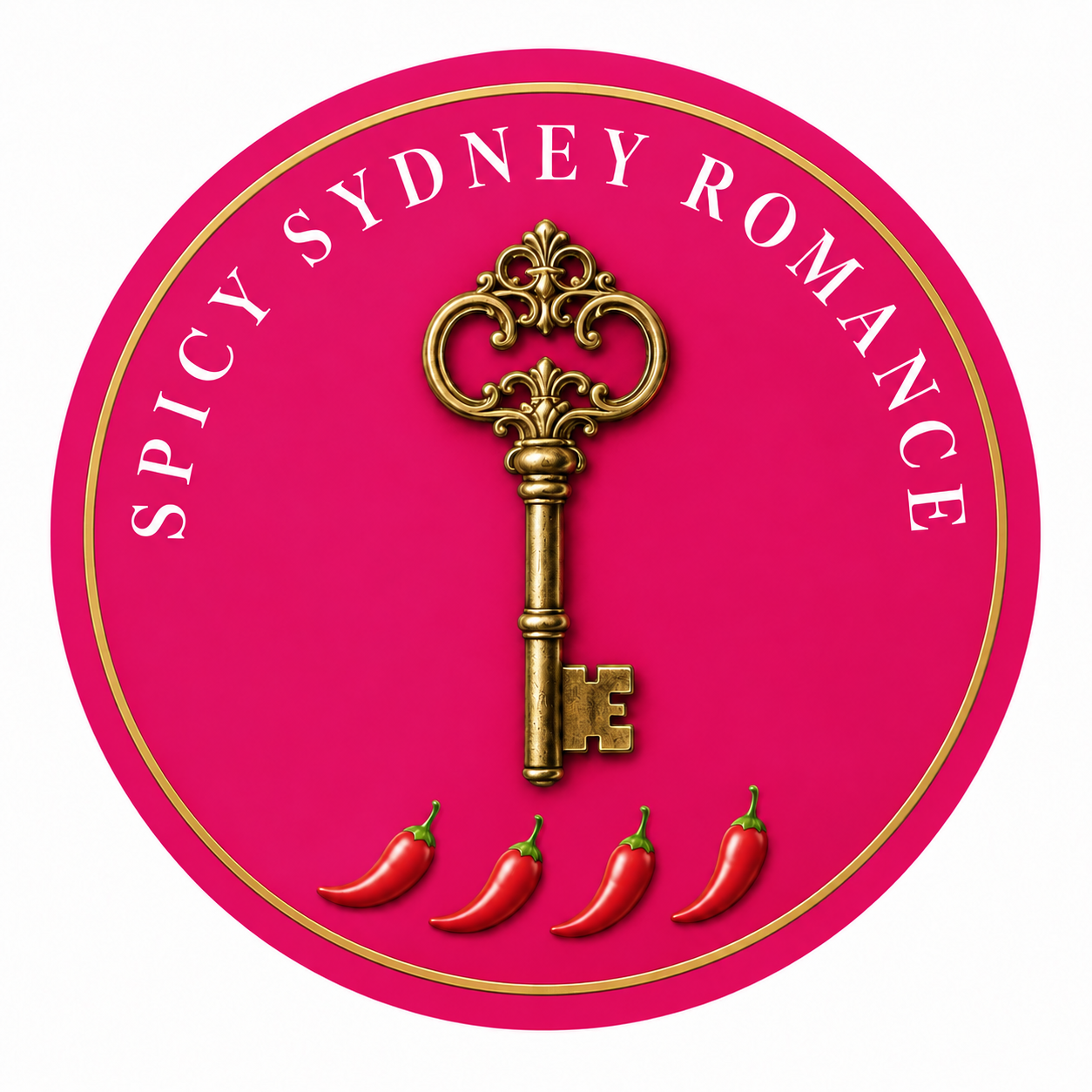 Spicy Sydney romance: a gold key on hot pink with four chillies, indicating a 4 out of 5 spice rating.